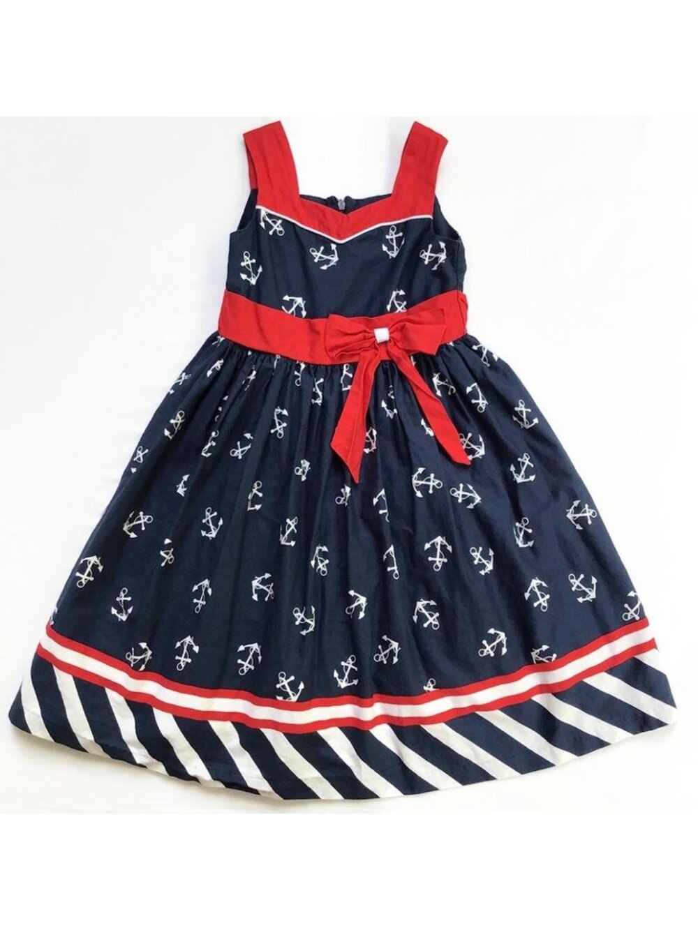 Jayne Copeland Girls Dress Size 5 Red White Blue Anchor Nautical 4th of July
